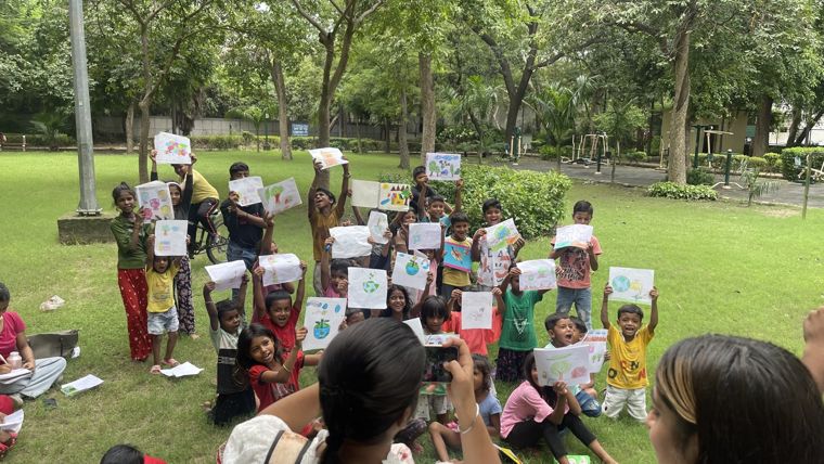Children showing their craft work